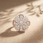 2CTW Round Cut Lab Grown Diamond Floral Statement Ring for Women White