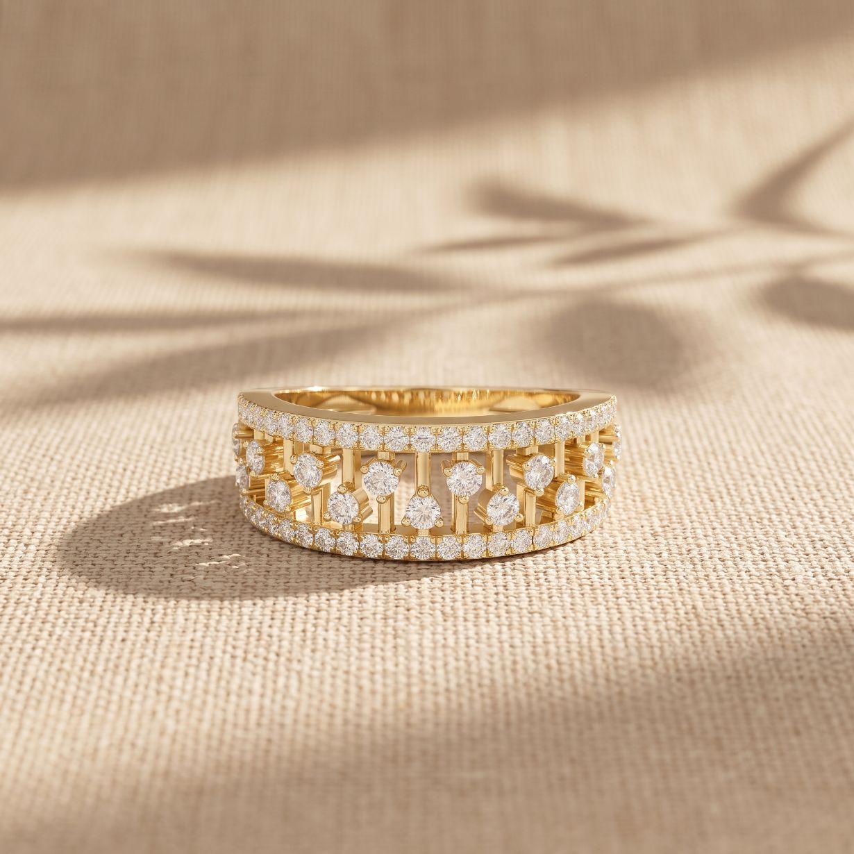 0.60CTW Round Cut Lab Grown Diamond Openwork Fashion Band for Women Gold