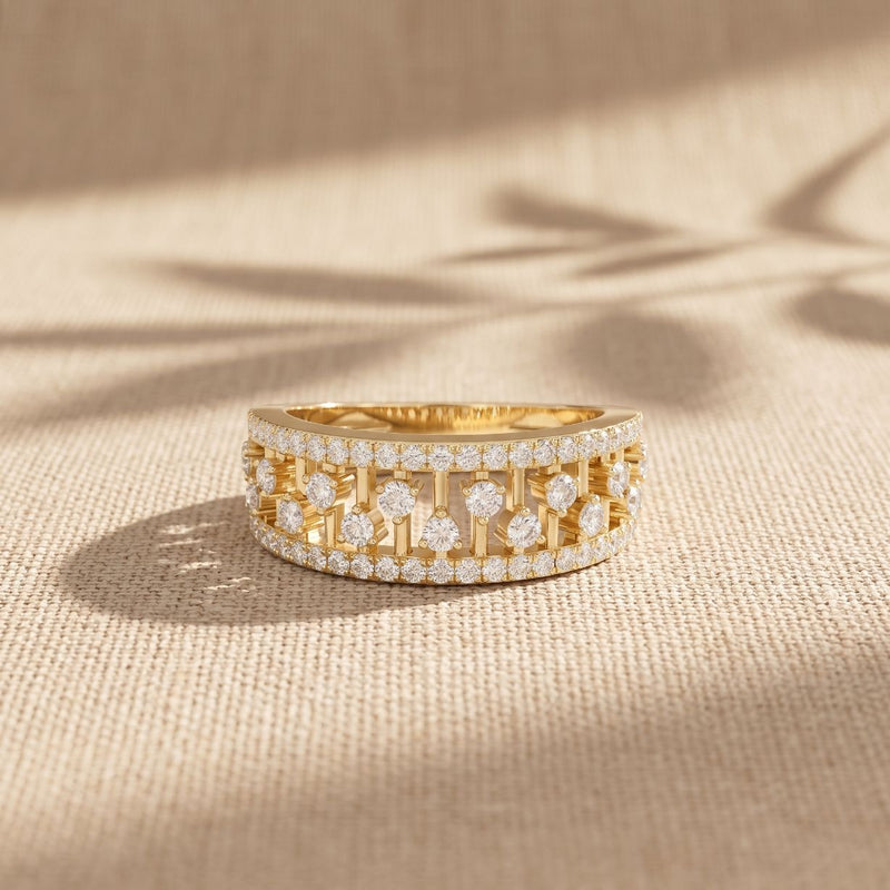0.60CTW Round Cut Lab Grown Diamond Openwork Fashion Band for Women Gold