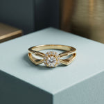 0.25CTW Round Cut Lab Grown Diamond Split Shank Halo Ring for Women Gold