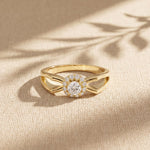 0.25CTW Round Cut Lab Grown Diamond Split Shank Halo Ring for Women Gold