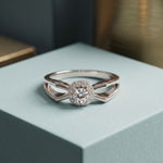 0.25CTW Round Cut Lab Grown Diamond Split Shank Halo Ring for Women White