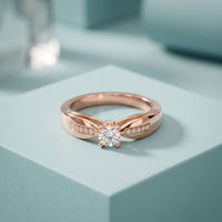 0.30CTW Round Cut Lab Grown Diamond Solitaire Ring with Accent Stones for Women Rose Gold