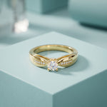 0.30CTW Round Cut Lab Grown Diamond Solitaire Ring with Accent Stones for Women Gold
