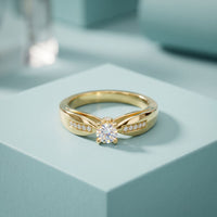 0.30CTW Round Cut Lab Grown Diamond Solitaire Ring with Accent Stones for Women Gold
