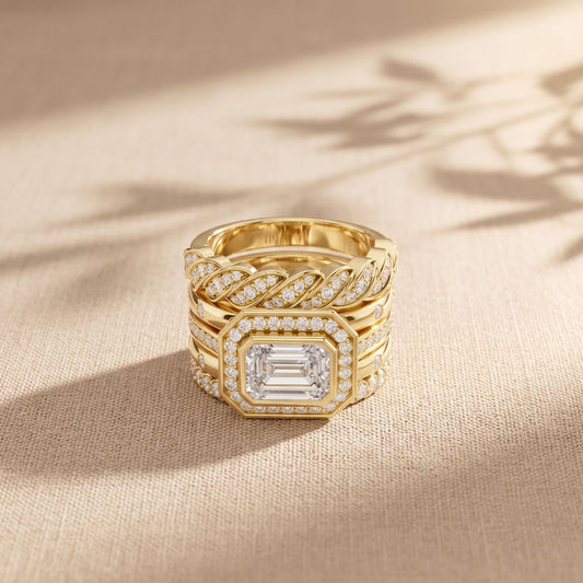 2.35CTW Emerald Cut Lab Grown Diamond Stackable Bridal Ring Set for Women Gold