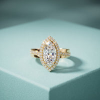 2.05CTW Marquise Cut Lab Grown Diamond East-West Halo Ring for Women Gold