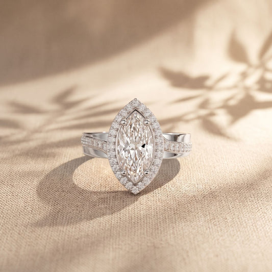 2.05CTW Marquise Cut Lab Grown Diamond East-West Halo Ring for Women White