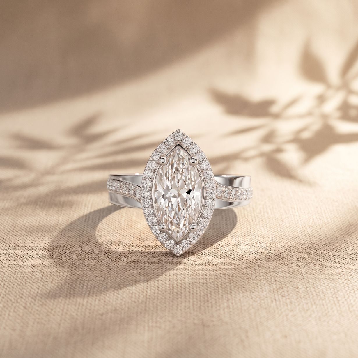 2.05CTW Marquise Cut Lab Grown Diamond East-West Halo Ring for Women White