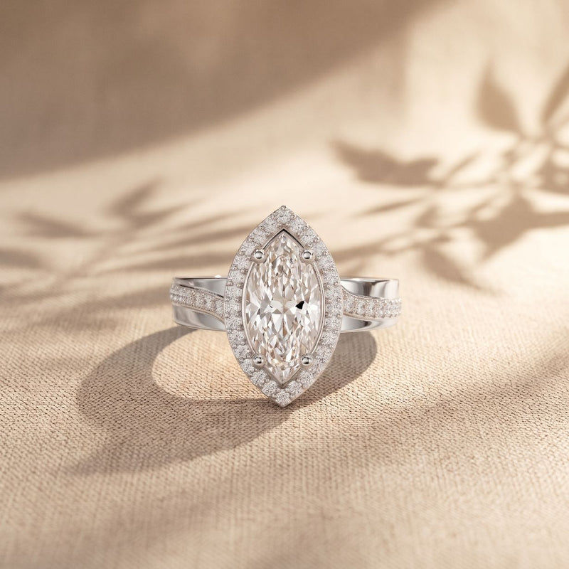 2.05CTW Marquise Cut Lab Grown Diamond East-West Halo Ring for Women White