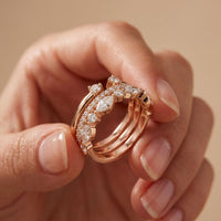 1.20CTW Round & Marquise Cut Lab Grown Diamond Stackable Ring Set for Women Rose Gold