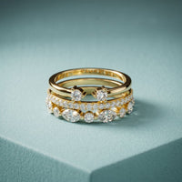 1.20CTW Round & Marquise Cut Lab Grown Diamond Stackable Ring Set for Women Gold