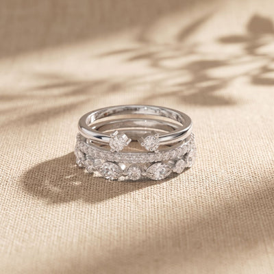 1.20CTW Round & Marquise Cut Lab Grown Diamond Stackable Ring Set for Women