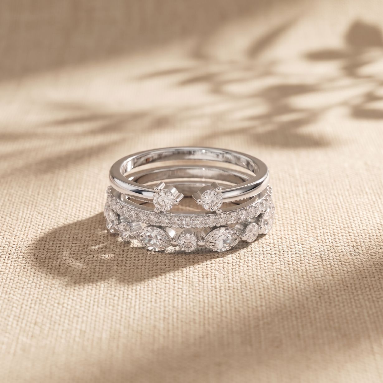 1.20CTW Round & Marquise Cut Lab Grown Diamond Stackable Ring Set for Women White