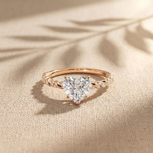 1.30CTW Heart Cut Lab Grown Diamond Twisted Rope Style Ring for Women Rose Gold