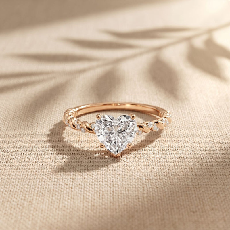 1.30CTW Heart Cut Lab Grown Diamond Twisted Rope Style Ring for Women Rose Gold