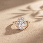 2.35CTW Pear Cut Lab Grown Diamond Romantic Scroll Halo Ring for Women Rose Gold
