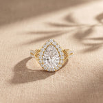 2.35CTW Pear Cut Lab Grown Diamond Romantic Scroll Halo Ring for Women Gold