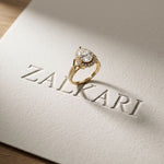 2.35CTW Pear Cut Lab Grown Diamond Romantic Scroll Halo Ring for Women Gold