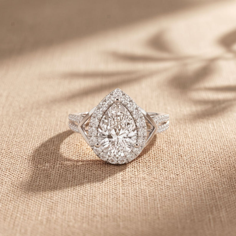 2.35CTW Pear Cut Lab Grown Diamond Romantic Scroll Halo Ring for Women White