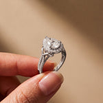 2.35CTW Pear Cut Lab Grown Diamond Romantic Scroll Halo Ring for Women White