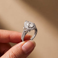 2.35CTW Pear Cut Lab Grown Diamond Romantic Scroll Halo Ring for Women White
