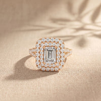 2.5CTW Emerald Cut Lab Grown Diamond Double Halo Engagement Ring for Women Rose Gold