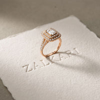 2.5CTW Emerald Cut Lab Grown Diamond Double Halo Engagement Ring for Women Rose Gold