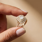 2.5CTW Emerald Cut Lab Grown Diamond Double Halo Engagement Ring for Women Gold