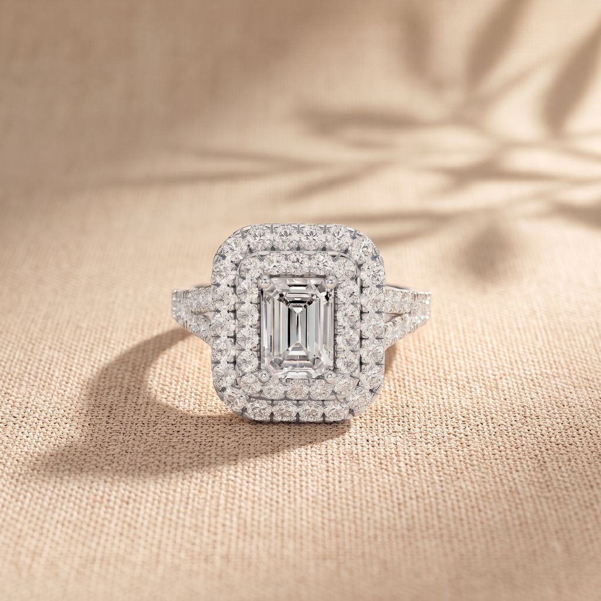 2.5CTW Emerald Cut Lab Grown Diamond Double Halo Engagement Ring for Women White