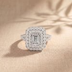 2.5CTW Emerald Cut Lab Grown Diamond Double Halo Engagement Ring for Women White
