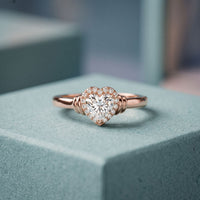 0.50CTW Heart Cut Lab Grown Diamond Halo Solitaire Ring for Women Rose Gold