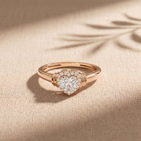 0.50CTW Heart Cut Lab Grown Diamond Halo Solitaire Ring for Women Rose Gold