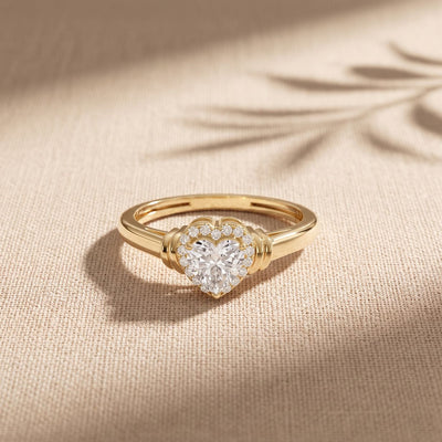 0.50CTW Heart Cut Lab Grown Diamond Halo Solitaire Ring for Women