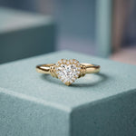 0.50CTW Heart Cut Lab Grown Diamond Halo Solitaire Ring for Women Gold