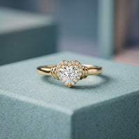 0.50CTW Heart Cut Lab Grown Diamond Halo Solitaire Ring for Women Gold