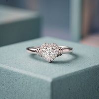 0.50CTW Heart Cut Lab Grown Diamond Halo Solitaire Ring for Women White