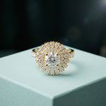 1.95CTW Round Cut Lab Grown Diamond Double Halo Vintage Ring for Women Gold