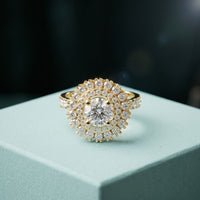 1.95CTW Round Cut Lab Grown Diamond Double Halo Vintage Ring for Women Gold