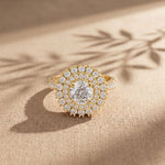 1.95CTW Round Cut Lab Grown Diamond Double Halo Vintage Ring for Women Gold