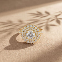 1.95CTW Round Cut Lab Grown Diamond Double Halo Vintage Ring for Women Gold