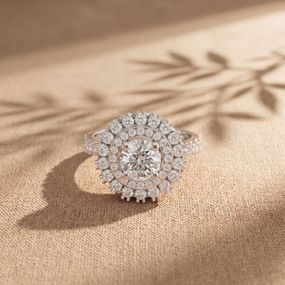 1.95CTW Round Cut Lab Grown Diamond Double Halo Vintage Ring for Women