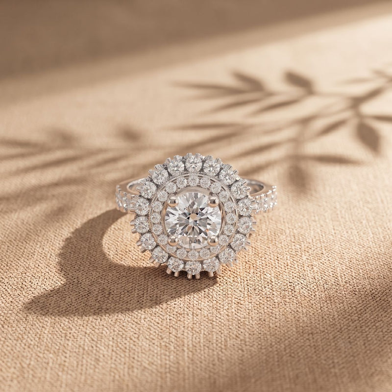 1.95CTW Round Cut Lab Grown Diamond Double Halo Vintage Ring for Women White