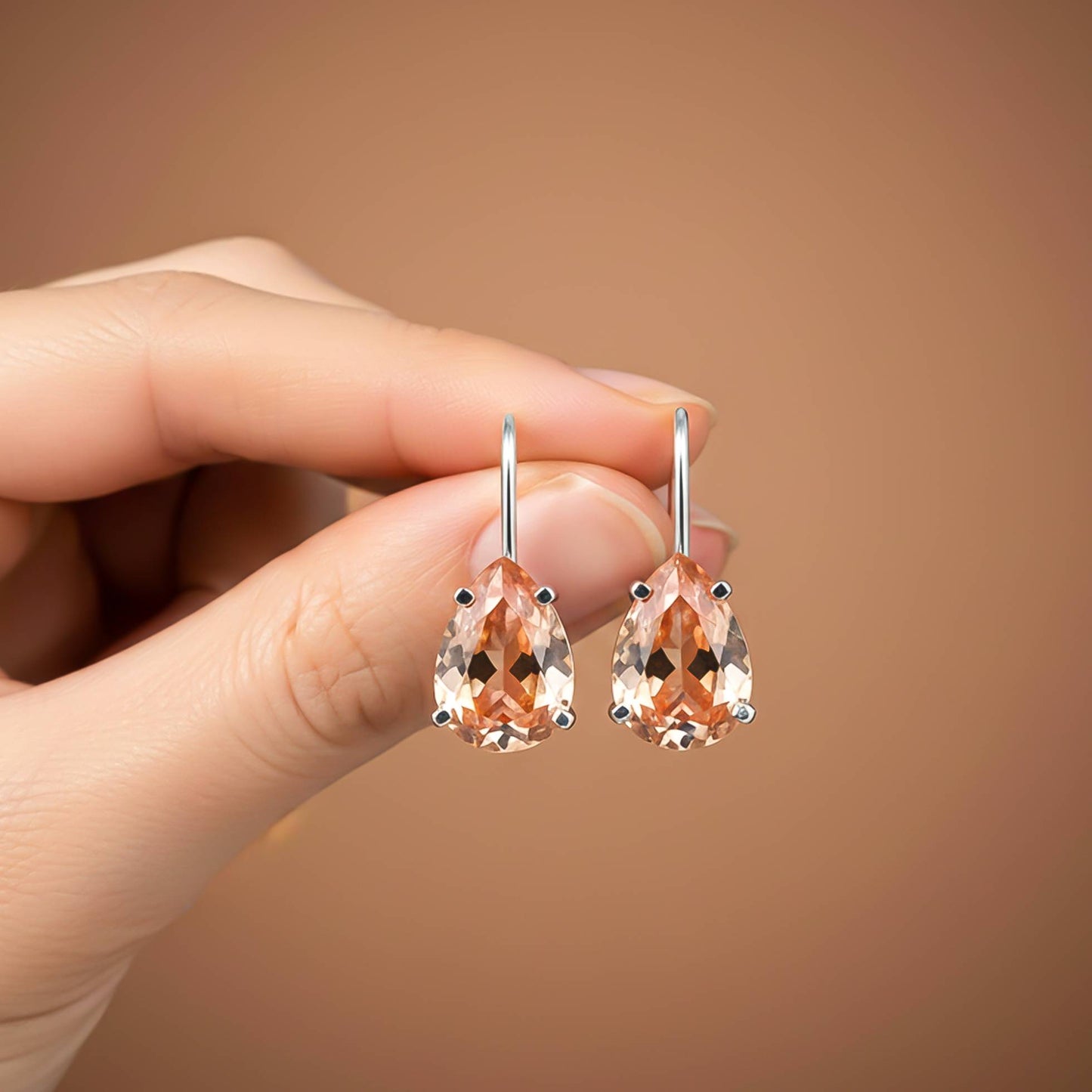 925 Sterling Silver Classy Peach Morganite Solitaire Earrings
