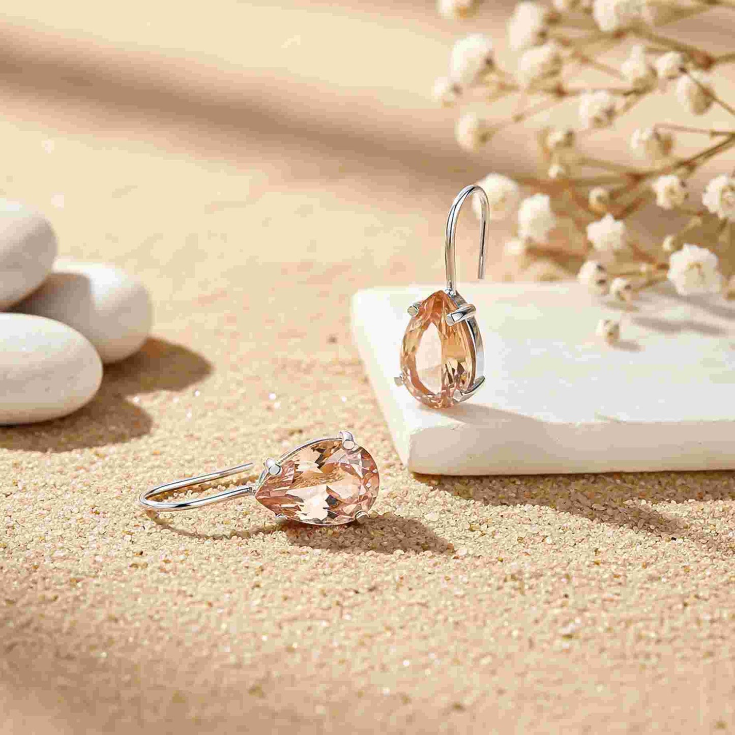 925 Sterling Silver Classy Peach Morganite Solitaire Earrings