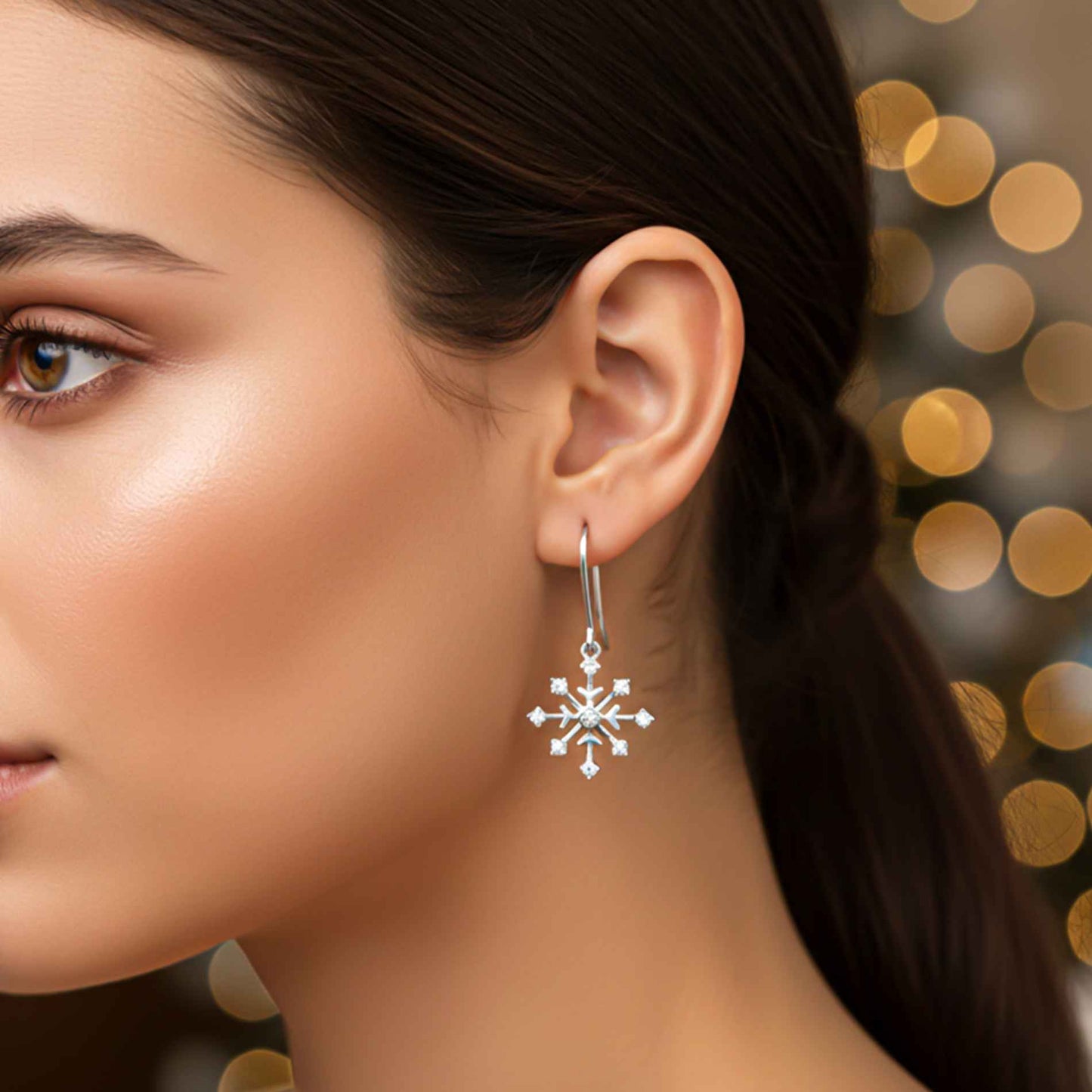 925 Sterling Silver Snowflake Drop Earrings