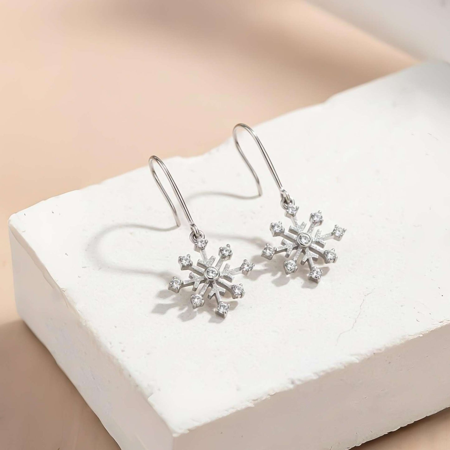 925 Sterling Silver Snowflake Drop Earrings