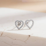 925 Sterling Silver Zircon Studded Heart Earrings Gold Vermeil (2.5 Micron)