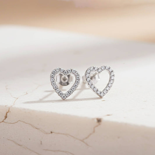 925 Sterling Silver Zircon Studded Heart Earrings