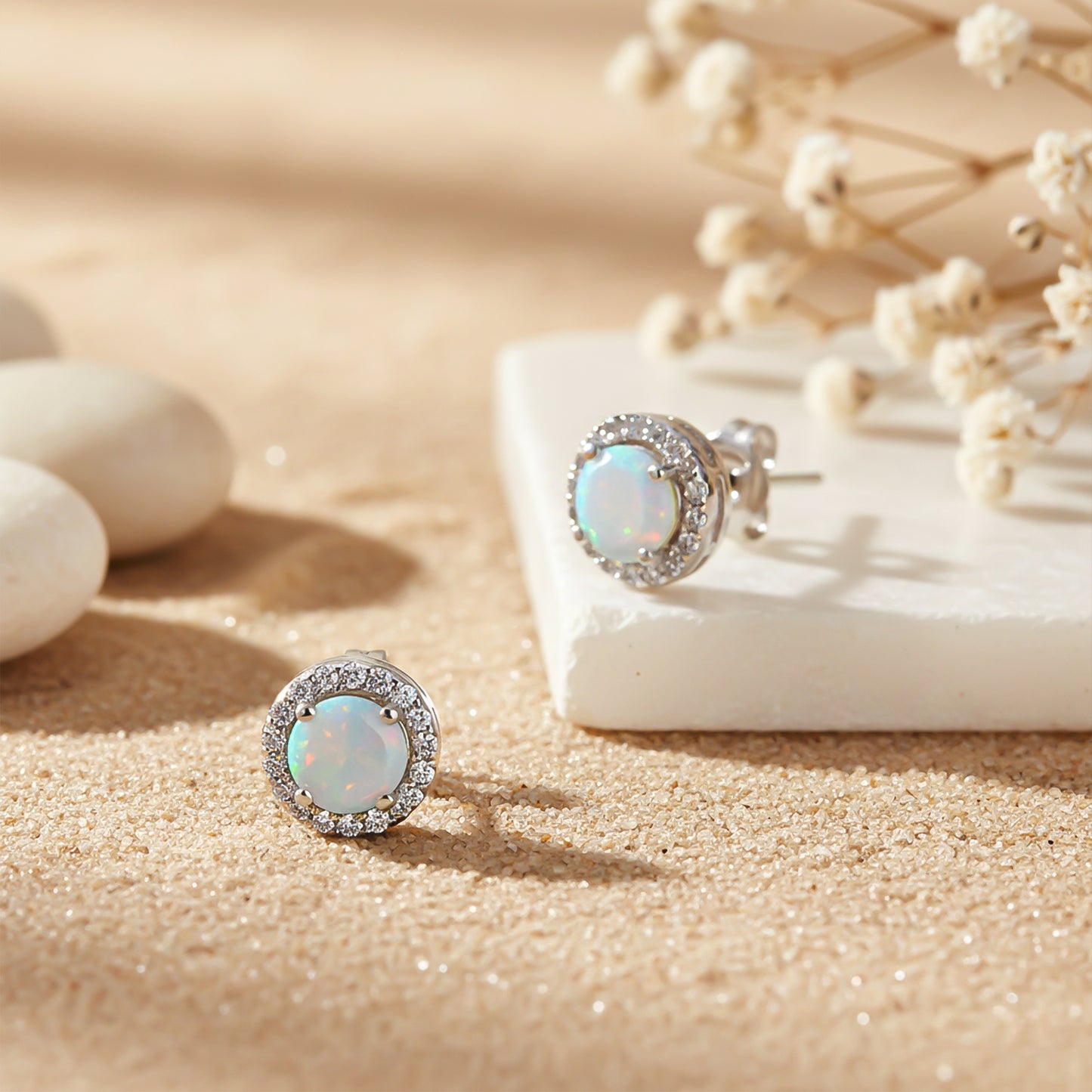 925 Sterling Silver Moon Opal Stud Earrings